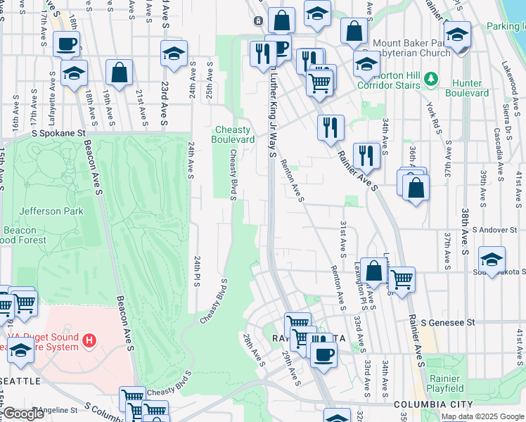 map of restaurants, bars, coffee shops, grocery stores, and more near 2710 South Andover Street in Seattle