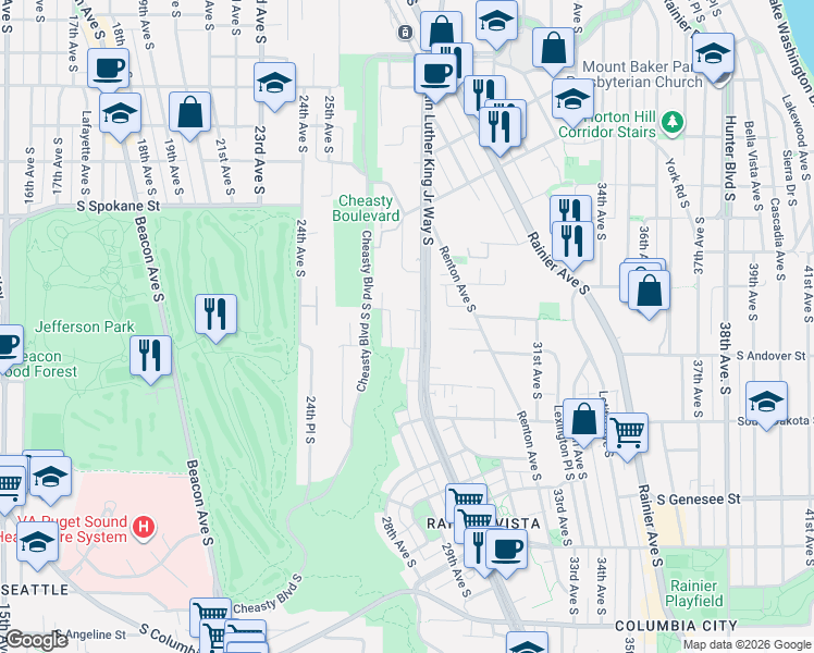 map of restaurants, bars, coffee shops, grocery stores, and more near 2710 South Andover Street in Seattle