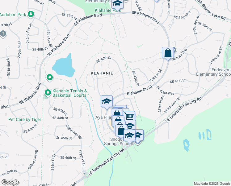 map of restaurants, bars, coffee shops, grocery stores, and more near 25013 Southeast 42nd Drive in Issaquah