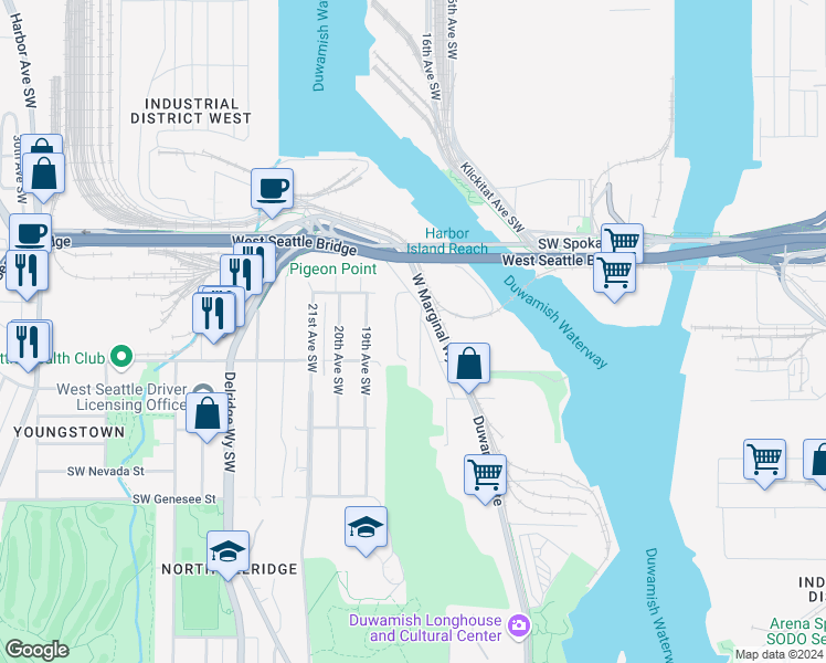 map of restaurants, bars, coffee shops, grocery stores, and more near 3823 17th Avenue Southwest in Seattle