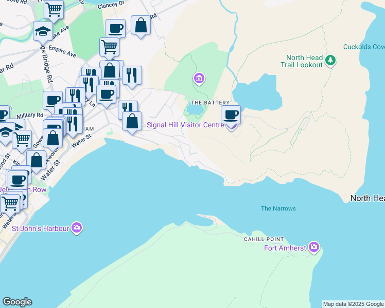 map of restaurants, bars, coffee shops, grocery stores, and more near 2 Fort Waldegrave in St. John's