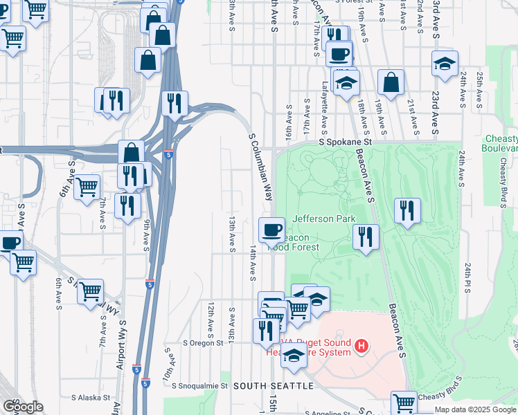 map of restaurants, bars, coffee shops, grocery stores, and more near 3808 14th Avenue South in Seattle