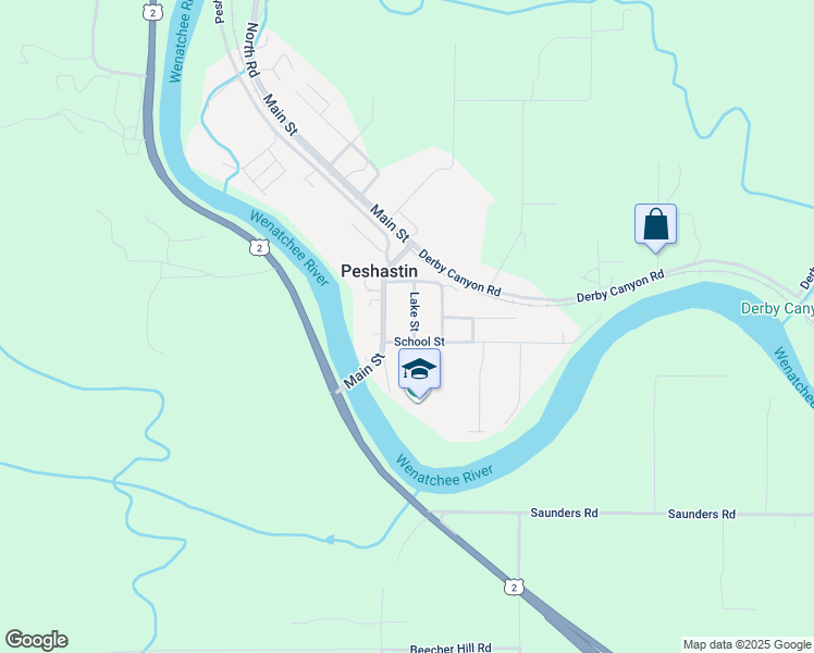 map of restaurants, bars, coffee shops, grocery stores, and more near 8392 Lake Street in Peshastin