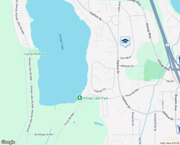 map of restaurants, bars, coffee shops, grocery stores, and more near 6048 Osprey Circle in Bremerton