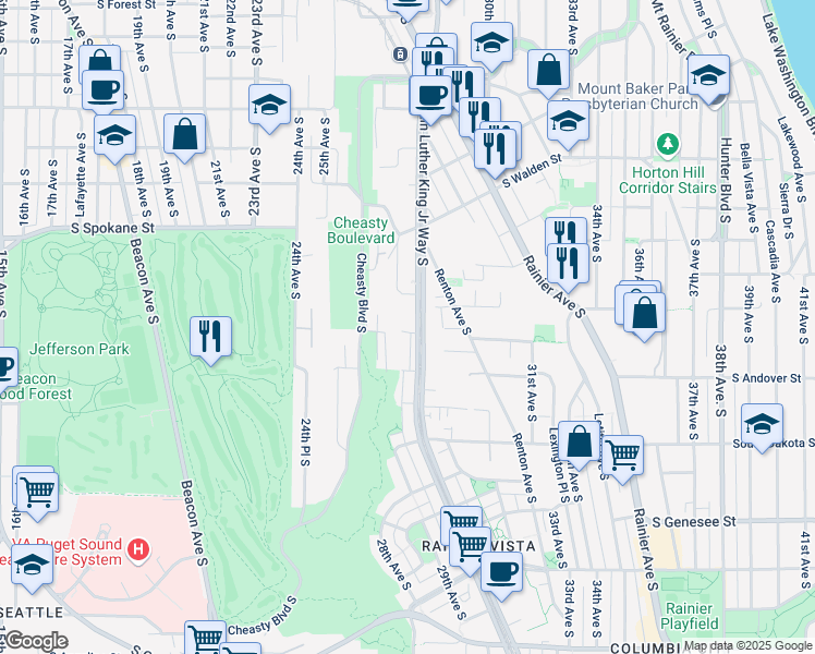map of restaurants, bars, coffee shops, grocery stores, and more near 27TH South Riverside Drive in Seattle