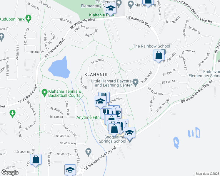 map of restaurants, bars, coffee shops, grocery stores, and more near 25104 Southeast 42nd Drive in Issaquah