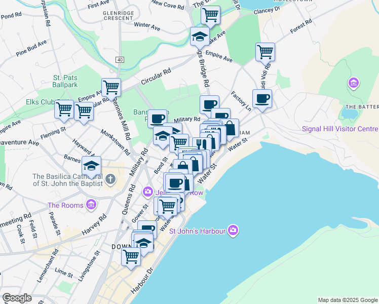 map of restaurants, bars, coffee shops, grocery stores, and more near 4 Bannerman Street in St. John's