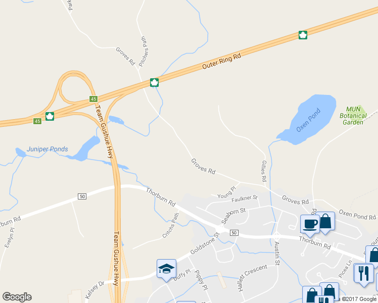 map of restaurants, bars, coffee shops, grocery stores, and more near 184 Groves Road in St. John's