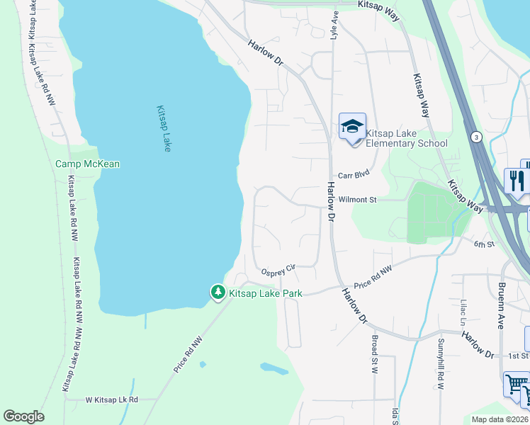 map of restaurants, bars, coffee shops, grocery stores, and more near 6039 Blue Heron Place in Bremerton