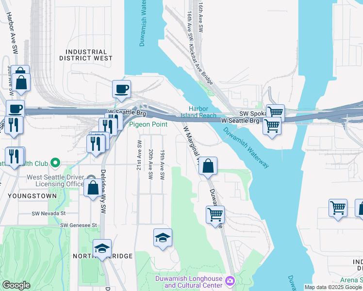 map of restaurants, bars, coffee shops, grocery stores, and more near 3823 17th Avenue Southwest in Seattle