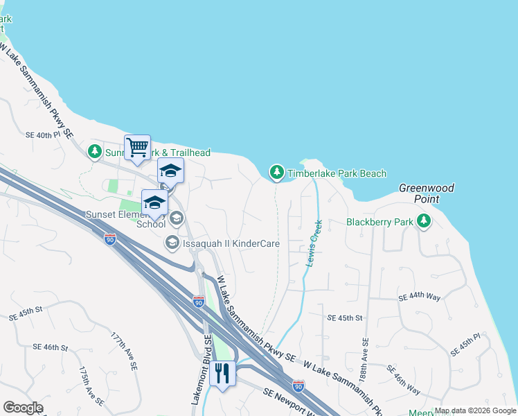 map of restaurants, bars, coffee shops, grocery stores, and more near 4210 182nd Avenue Southeast in Issaquah
