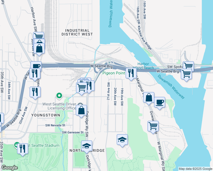 map of restaurants, bars, coffee shops, grocery stores, and more near 3820 22nd Avenue Southwest in Seattle