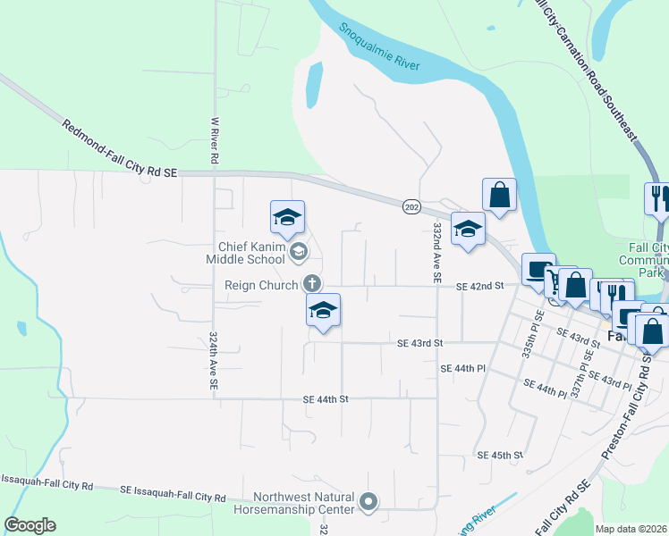 map of restaurants, bars, coffee shops, grocery stores, and more near 4141 328th Place Southeast in Fall City