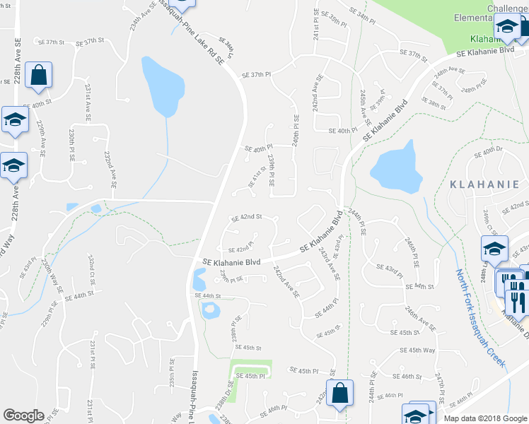 map of restaurants, bars, coffee shops, grocery stores, and more near 24106 Southeast 42nd Street in Issaquah