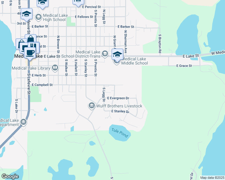 map of restaurants, bars, coffee shops, grocery stores, and more near 404 North Grant Avenue in Medical Lake