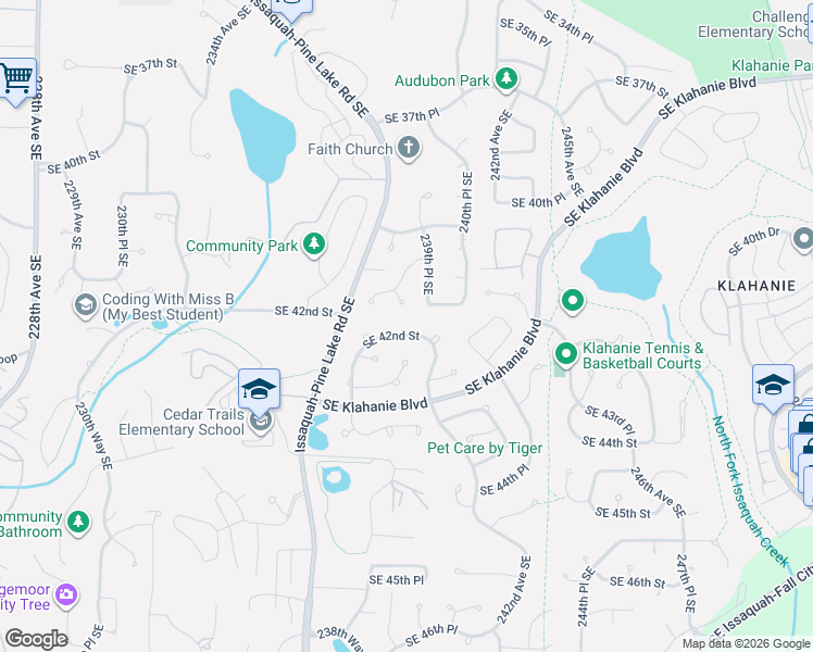 map of restaurants, bars, coffee shops, grocery stores, and more near 24106 Southeast 42nd Street in Issaquah