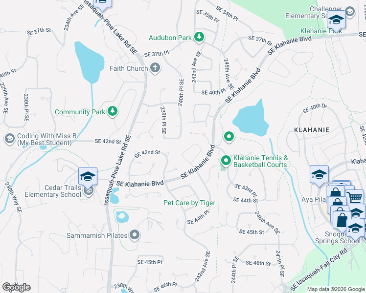 map of restaurants, bars, coffee shops, grocery stores, and more near 24312 Southeast 42nd Street in Issaquah