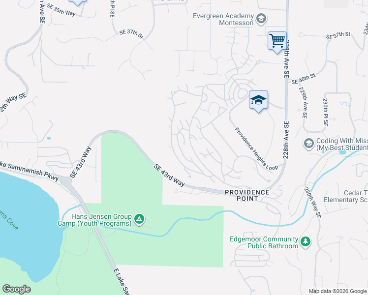 map of restaurants, bars, coffee shops, grocery stores, and more near 4128 221st Place Southeast in Issaquah