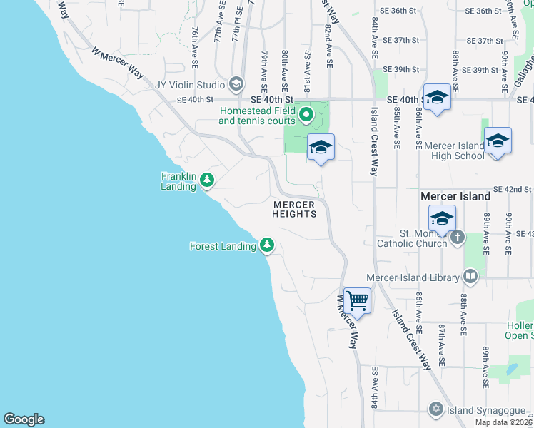map of restaurants, bars, coffee shops, grocery stores, and more near 4207 Holly Lane in Mercer Island