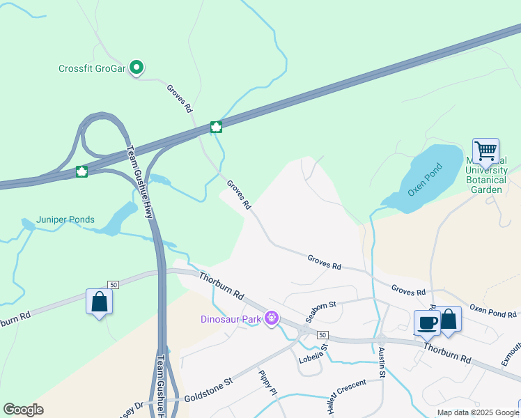 map of restaurants, bars, coffee shops, grocery stores, and more near 184 Groves Road in St. John's