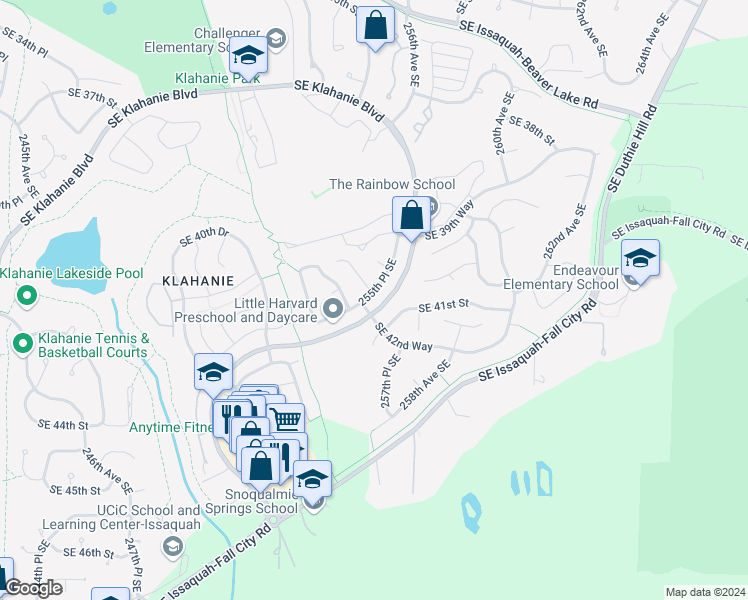 map of restaurants, bars, coffee shops, grocery stores, and more near 4106 255th Place Southeast in Issaquah