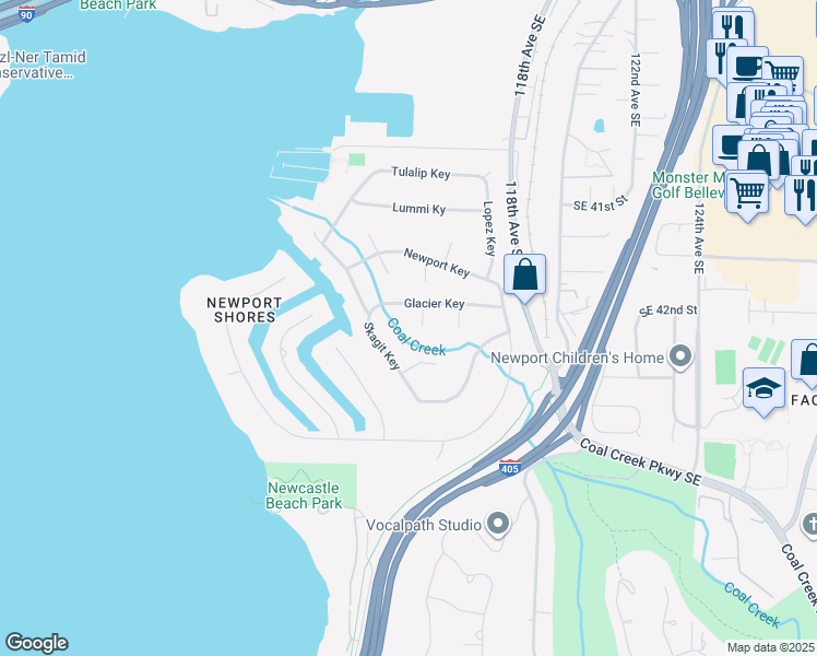 map of restaurants, bars, coffee shops, grocery stores, and more near 40 Chelan Key in Bellevue
