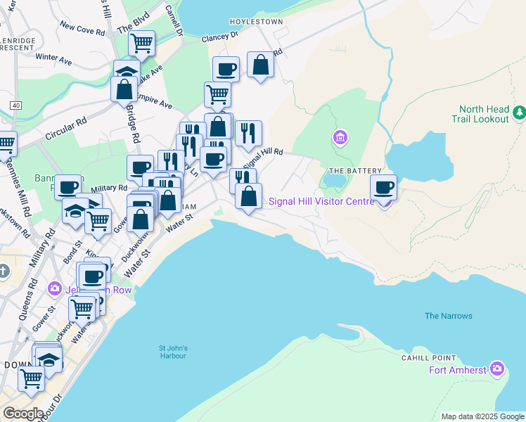 map of restaurants, bars, coffee shops, grocery stores, and more near 6 Top Battery Road in St. John's