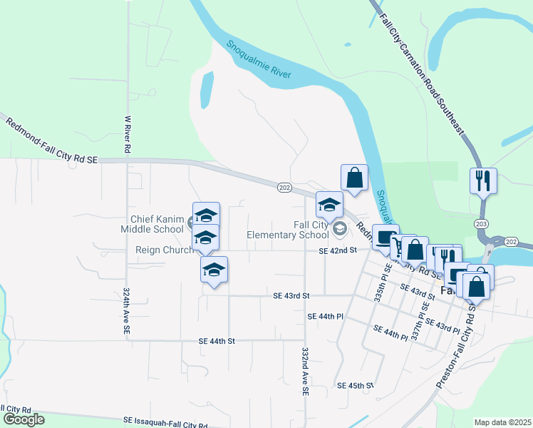 map of restaurants, bars, coffee shops, grocery stores, and more near 4111 330th Place Southeast in Fall City
