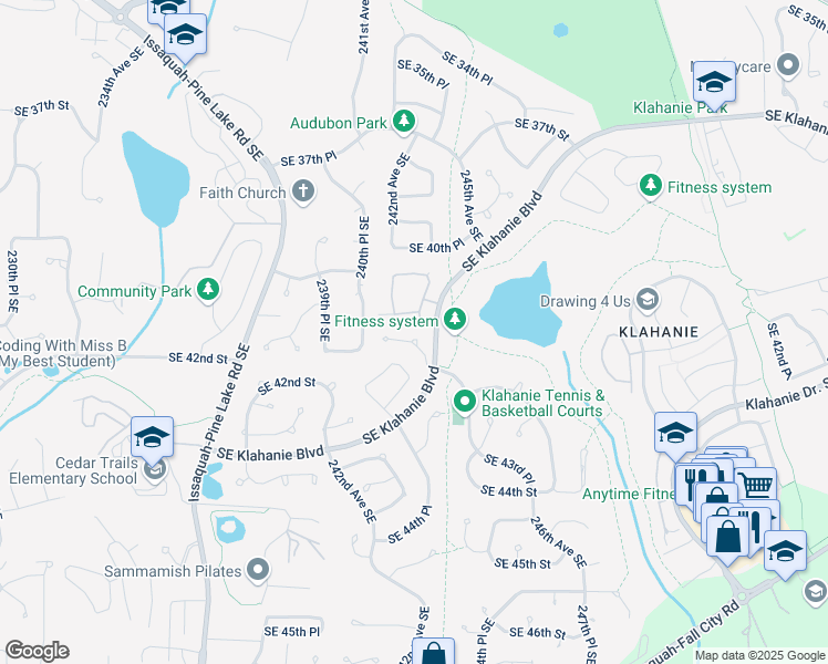 map of restaurants, bars, coffee shops, grocery stores, and more near 24301 Southeast 41st Place in Issaquah