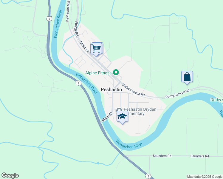 map of restaurants, bars, coffee shops, grocery stores, and more near in Peshastin