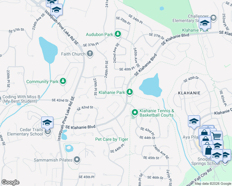 map of restaurants, bars, coffee shops, grocery stores, and more near 24301 Southeast 41st Place in Issaquah