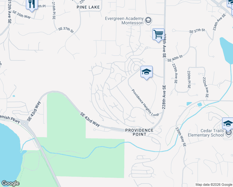 map of restaurants, bars, coffee shops, grocery stores, and more near 4113 223rd Place Southeast in Issaquah