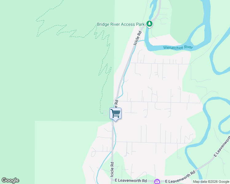 map of restaurants, bars, coffee shops, grocery stores, and more near 8480 Icicle Road in Leavenworth
