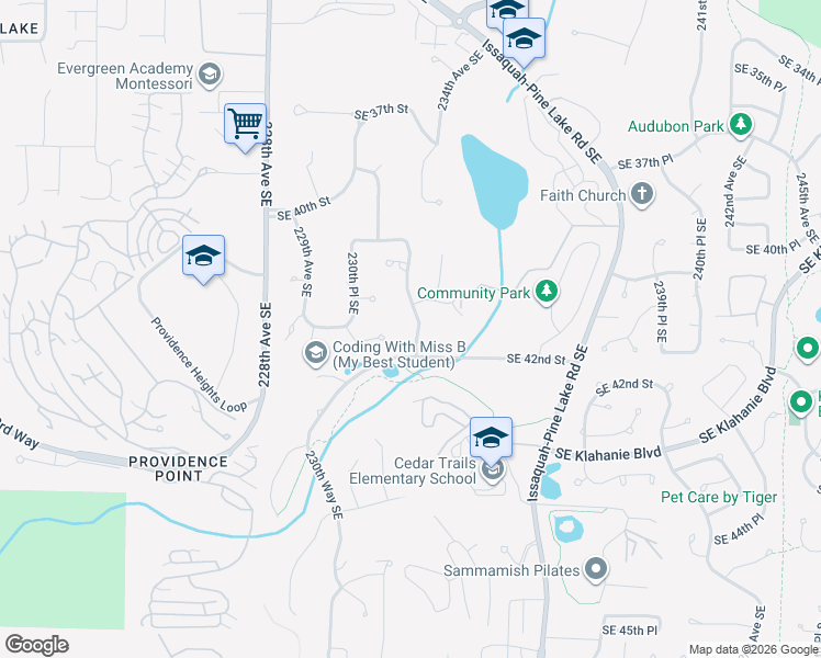 map of restaurants, bars, coffee shops, grocery stores, and more near 4120 232nd Avenue Southeast in Sammamish