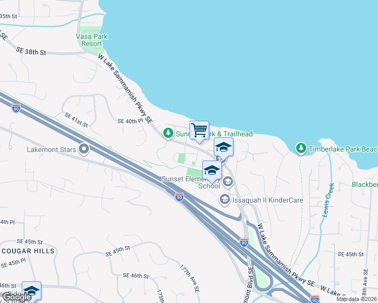 map of restaurants, bars, coffee shops, grocery stores, and more near 4113 West Lake Sammamish Parkway Southeast in Bellevue