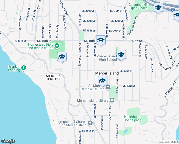 map of restaurants, bars, coffee shops, grocery stores, and more near in Mercer Island