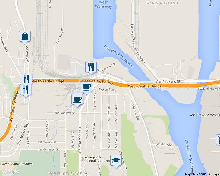 map of restaurants, bars, coffee shops, grocery stores, and more near in Seattle