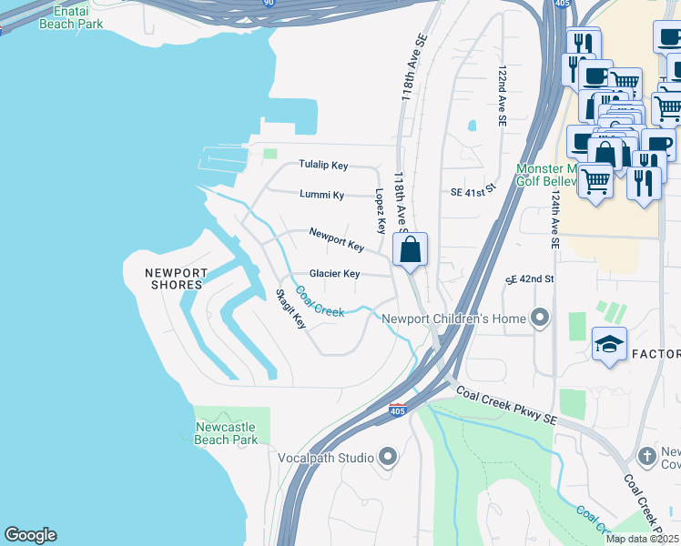 map of restaurants, bars, coffee shops, grocery stores, and more near Glacier Key in Bellevue