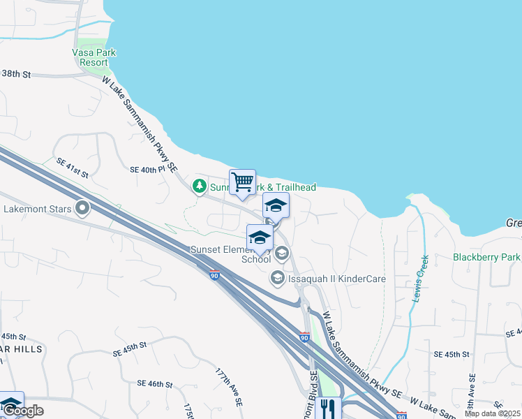 map of restaurants, bars, coffee shops, grocery stores, and more near 4165 178th Lane Southeast in Bellevue