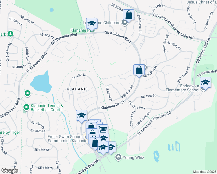 map of restaurants, bars, coffee shops, grocery stores, and more near 25408 Southeast 42nd Place in Issaquah