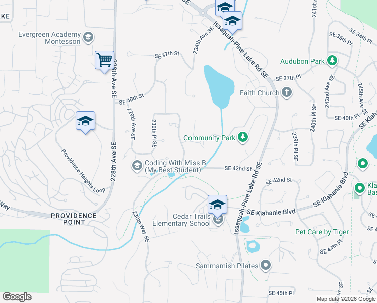 map of restaurants, bars, coffee shops, grocery stores, and more near 4120 232nd Avenue Southeast in Sammamish