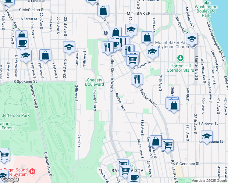 map of restaurants, bars, coffee shops, grocery stores, and more near 3613 Renton Avenue South in Seattle