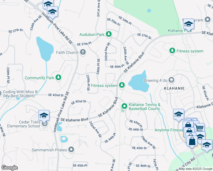 map of restaurants, bars, coffee shops, grocery stores, and more near 24301 Southeast 41st Place in Issaquah