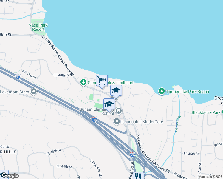 map of restaurants, bars, coffee shops, grocery stores, and more near 4165 178th Lane Southeast in Bellevue