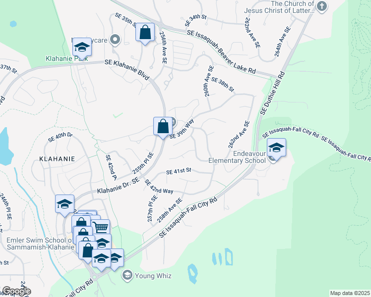 map of restaurants, bars, coffee shops, grocery stores, and more near 25760 Southeast 40th Street in Issaquah