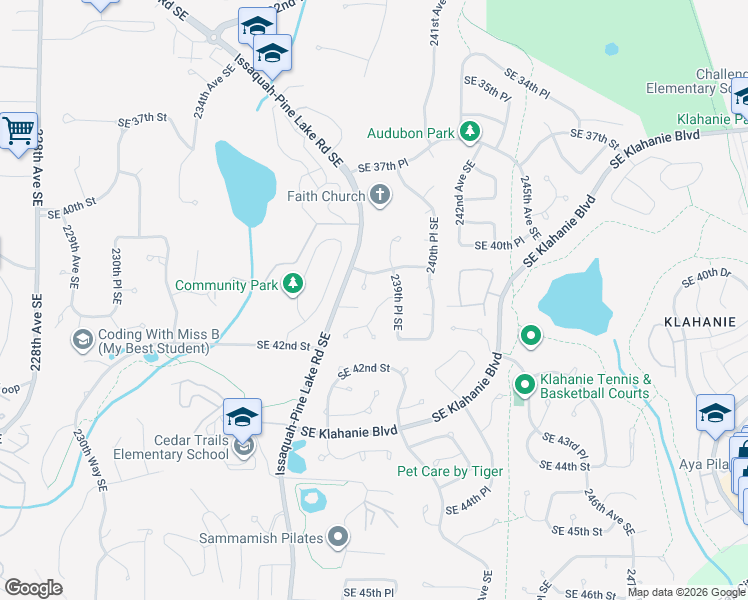 map of restaurants, bars, coffee shops, grocery stores, and more near 4130 Issaquah-Pine Lake Road Southeast in Issaquah