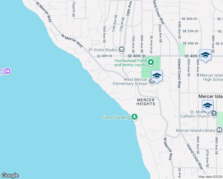 map of restaurants, bars, coffee shops, grocery stores, and more near 7820 78th Avenue Southeast in Mercer Island