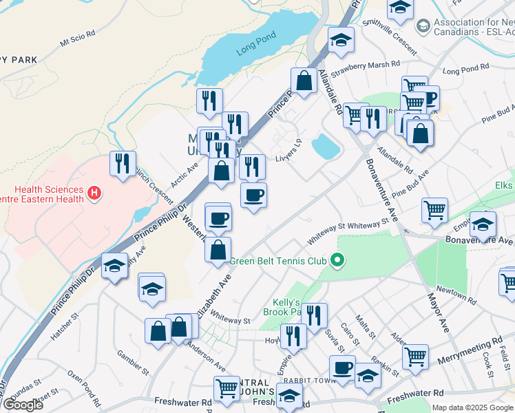 map of restaurants, bars, coffee shops, grocery stores, and more near 230 Elizabeth Avenue in St. John's