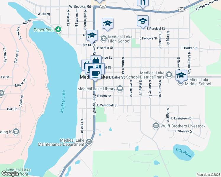 map of restaurants, bars, coffee shops, grocery stores, and more near 204 South Washington Street in Medical Lake