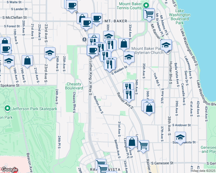 map of restaurants, bars, coffee shops, grocery stores, and more near in Seattle